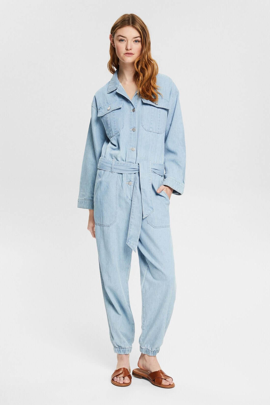 Esprit Tencil Denim Belted Overalls