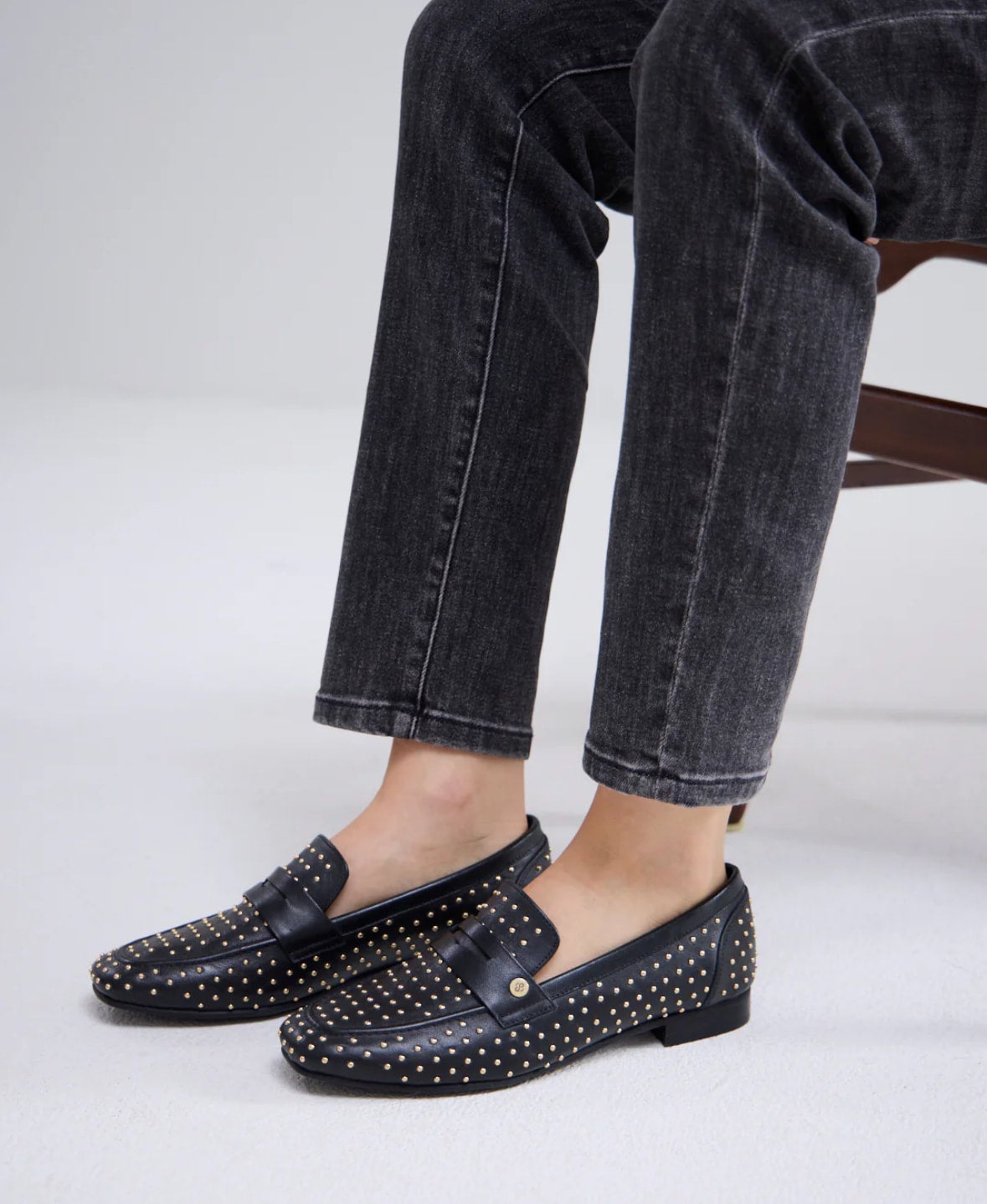 Black studded loafers sale